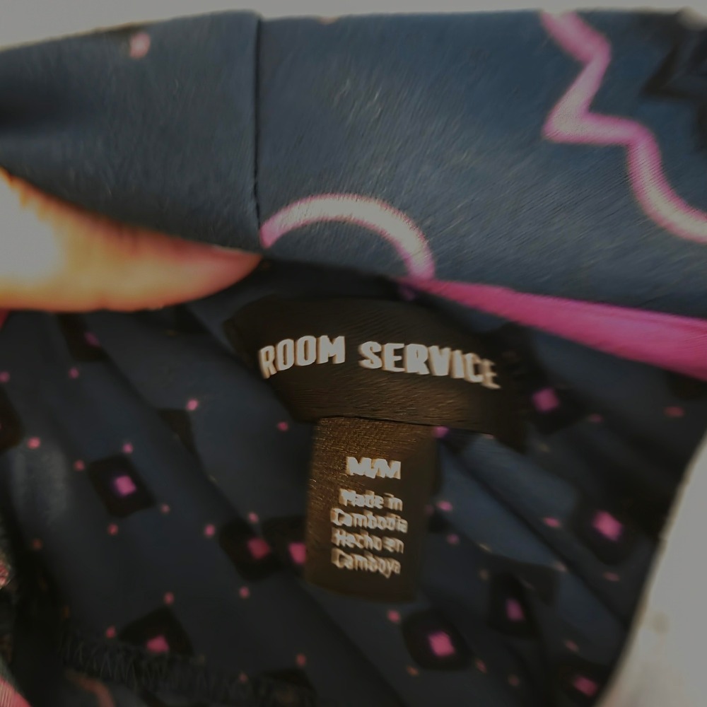 Room Service Womens Pajama Set Medium Teal Pink Geometric Floral 2 Piece Sleep - Picture 3 of 7
